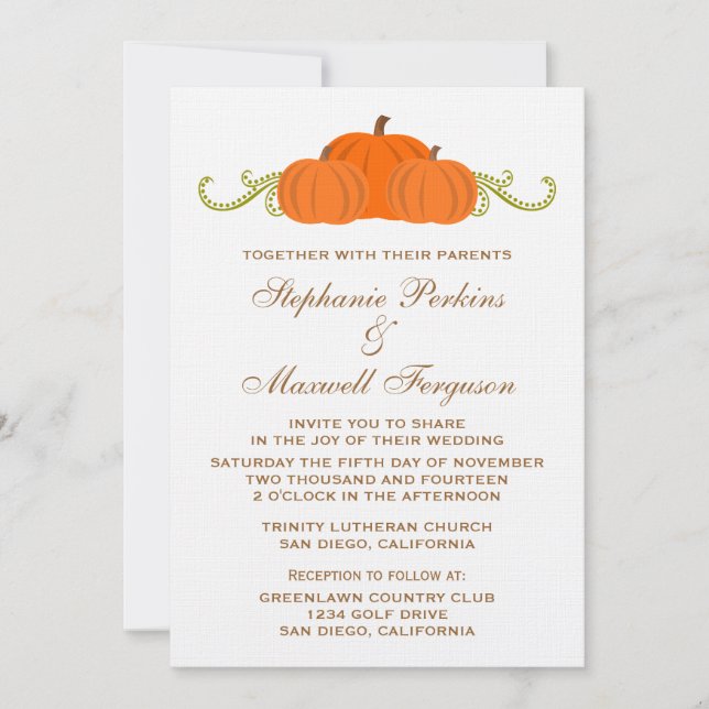 Pumpkin Wirbel Hochzeit im Herbst Einladung (Vorderseite)