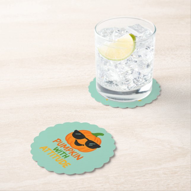 Pumpkin With Attitude Funny Halloween Coasters Untersetzer (Vor Ort)