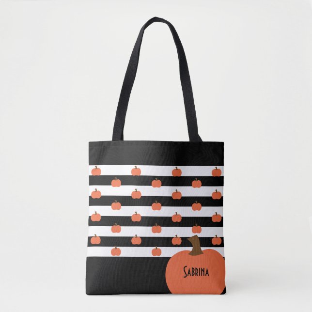 Pumpkin with Black & White Stripes - Personalized  Tasche (Vorderseite)
