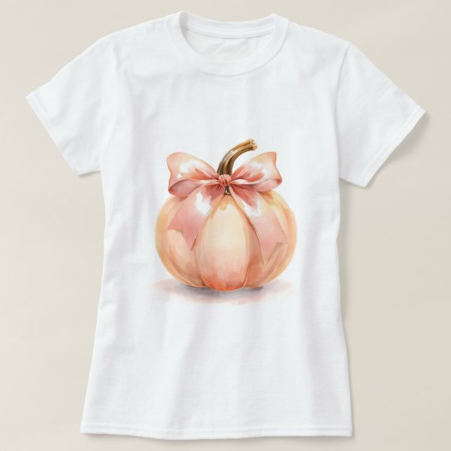 Pumpkin With Pink Bow Halloween  T-Shirt (Design vorne)
