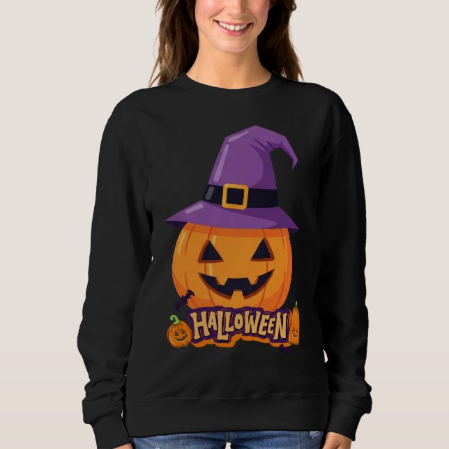 Pumpkin with Witch Hat – Cute Halloween Jack O’Lan Sweatshirt (Vorderseite)