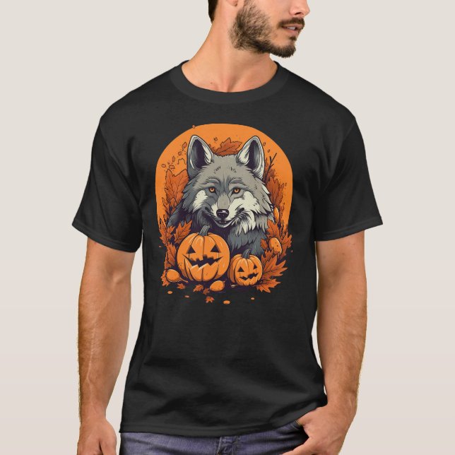 Pumpkin Wolf costume on Wolf Halloween T-Shirt (Vorderseite)
