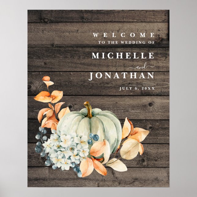 Pumpkin & Wood Wedding Welcome Sign Fall Colors Poster (Vorne)
