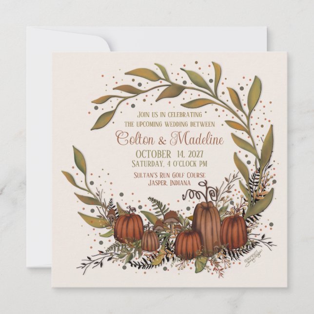 Pumpkin Wreath Herbst Herbstinspirivity Wedding Einladung (Vorderseite)
