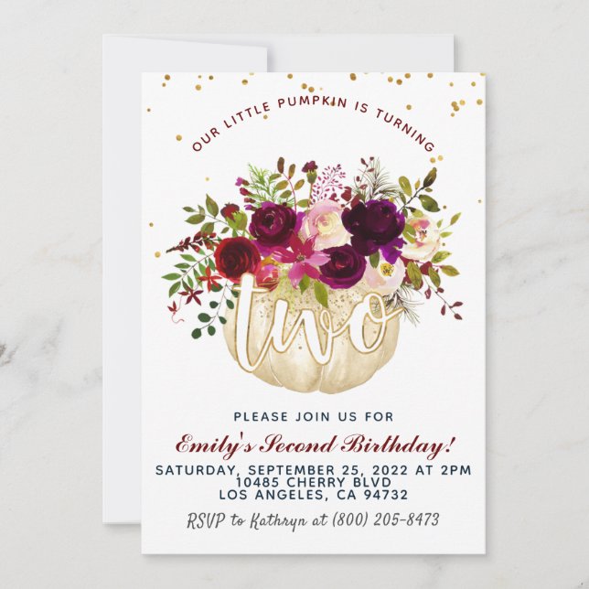 Pumpkin zweite Geburtstagseinladung Einladung (Vorderseite)