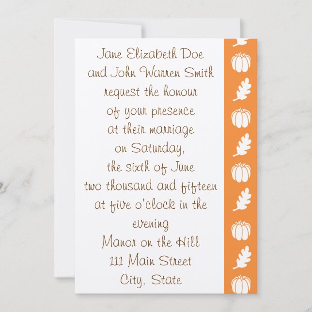 Pumpkinpflaster in Orange Wedding Einladung (Vorderseite)