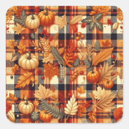 Pumpkins Ahorn Blätter Herbstplatten Quadratischer Aufkleber