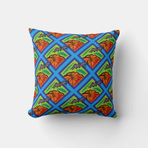 Pumpkins and Bats in Patterns of Green/Blue Kissen