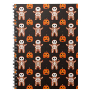 Pumpkins and Skeleton Gingerbread Halloween Design Notizblock