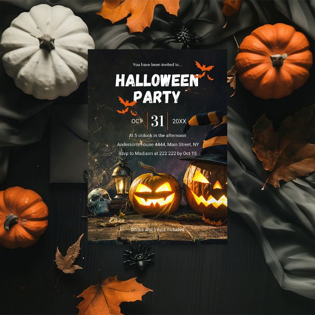 Pumpkins And Skull Halloween Invitation Einladung (Von Creator hochgeladen)