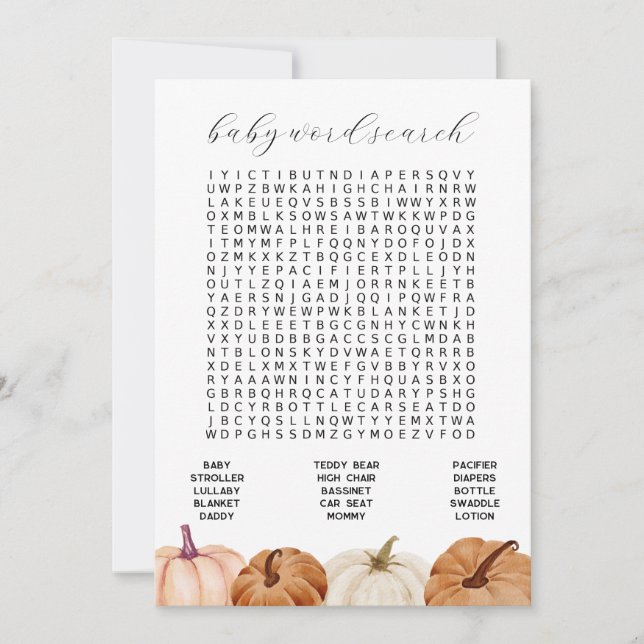 Pumpkins Baby Word Search Game Card Einladung (Vorderseite)