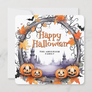 Pumpkins Bats Wasserfarbenkarte Halloween Card Feiertagskarte