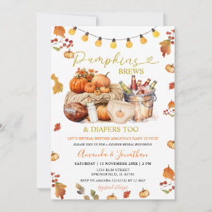 Pumpkins Brews Diapers Herbstlaubs Gender-Offenleg Einladung