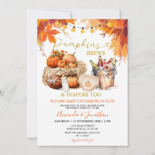 Pumpkins bricht Diapers Rustikale Blätter Gender R Einladung