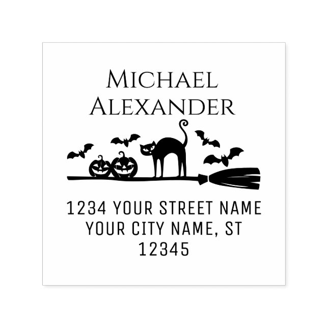 Pumpkins Broom Bats KatzenHalloween Name Adresse Permastempel (Design)
