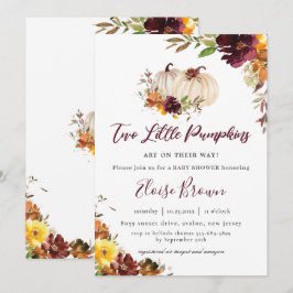 Pumpkins Burgundy Orange Floral Twins Baby Dusche Einladung