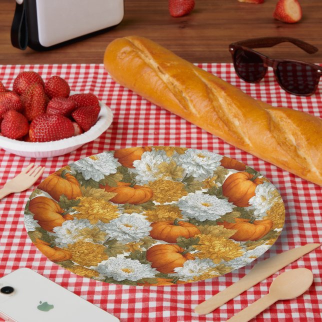 Pumpkins & Chrysanthemas Fall Design Pappteller (Picknick)