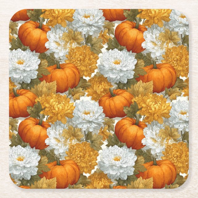 Pumpkins & Chrysanthemas Fall Design Rechteckiger Pappuntersetzer (Vorderseite)