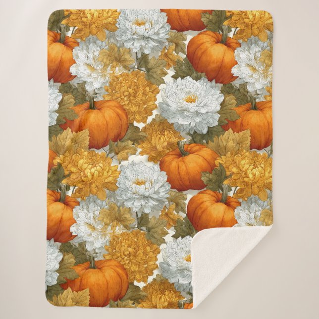 Pumpkins & Chrysanthemas Fall Design Sherpadecke (Vorderseite)