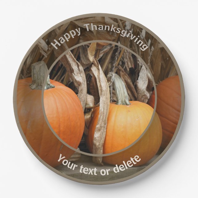 Pumpkins Cornstalks Personalisiert Fall Erntedank Pappteller (Vorderseite)