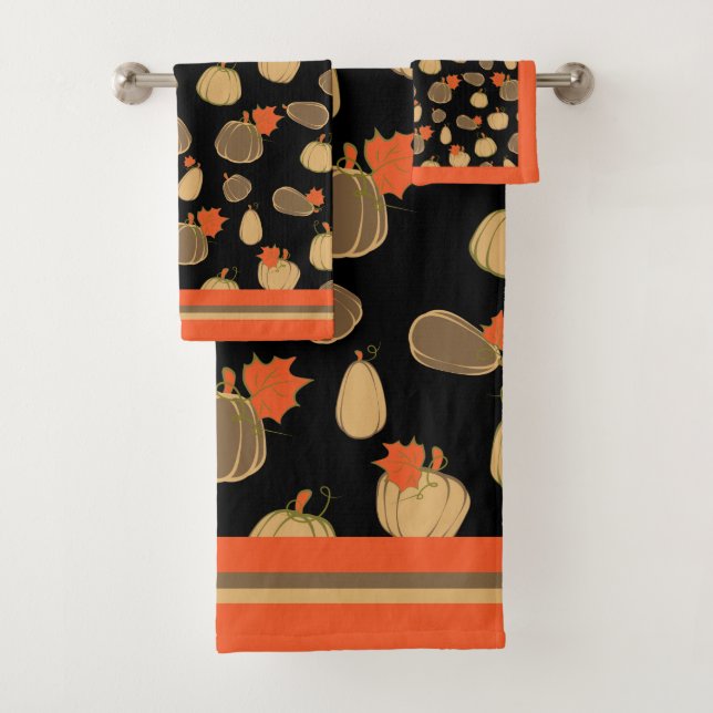 Pumpkins Cream Orange Harvest Muster Badhandtuch Set (Insitu)