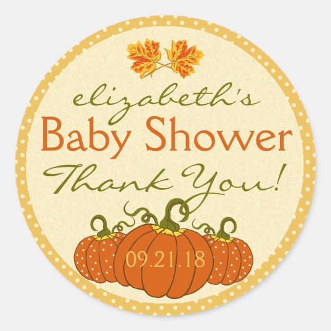 Pumpkins Fall Baby Dusche Danke Runder Aufkleber (Vorderseite)