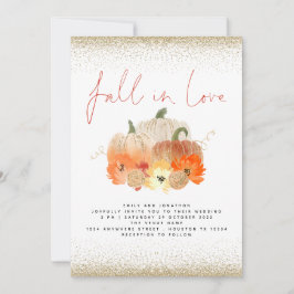 Pumpkins Florals Gold Glitzer Fall in Liebe Hochze Einladung