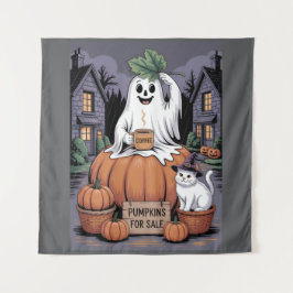 Pumpkins For Sale & Caffeine Ghost & Cat V2 Wandteppich