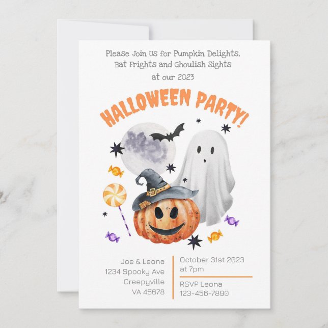 Pumpkins Ghouls & Bats Frights 2023 Halloween Einladung (Vorderseite)