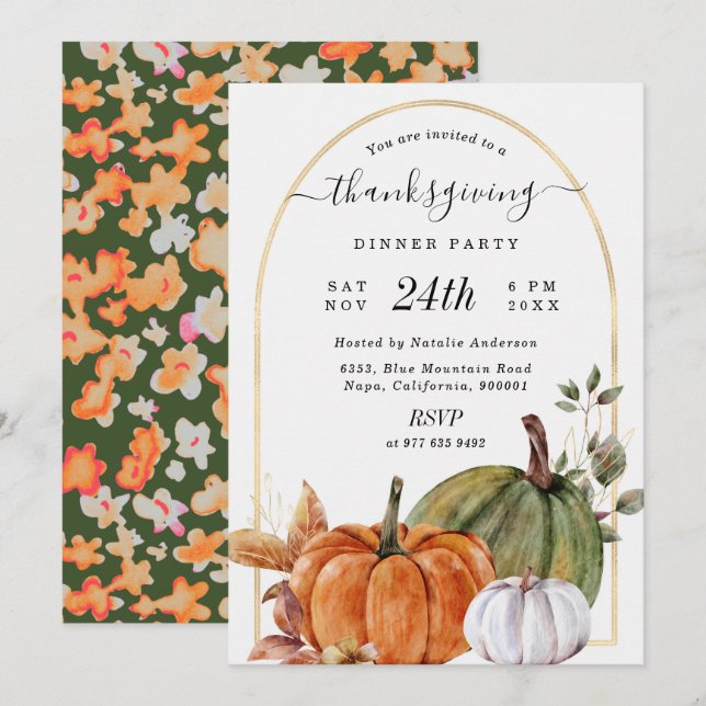 Pumpkins Gold Arch Erntedank Dinner Einladung (Vorne/Hinten)