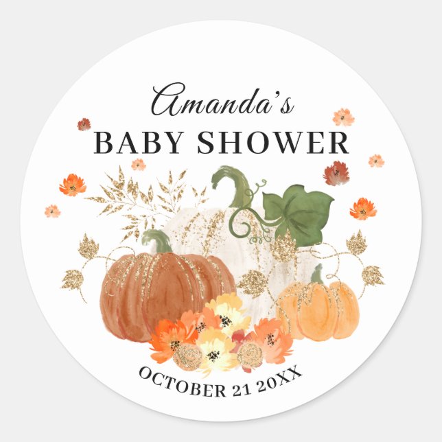 Pumpkins & Gold Halloween Thema Kinderdusche Gefal Runder Aufkleber (Vorderseite)