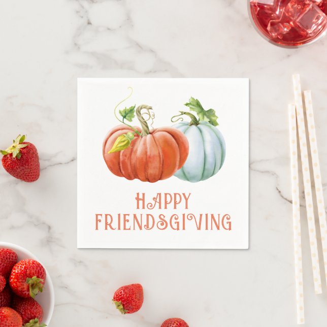Pumpkins Happy Friendsgiving brennender orangefarb Serviette (Beispiel)