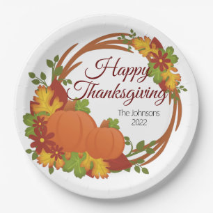 Pumpkins Herbstlaube Wreath Happy Thanksgiving Pappteller
