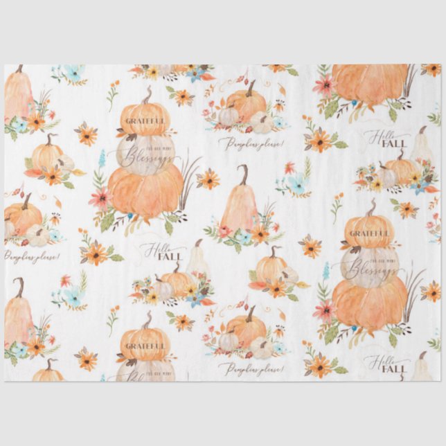Pumpkins Herbstliche Blume in Herbstlauben Wasserf Seidenpapier (Vorderseite)