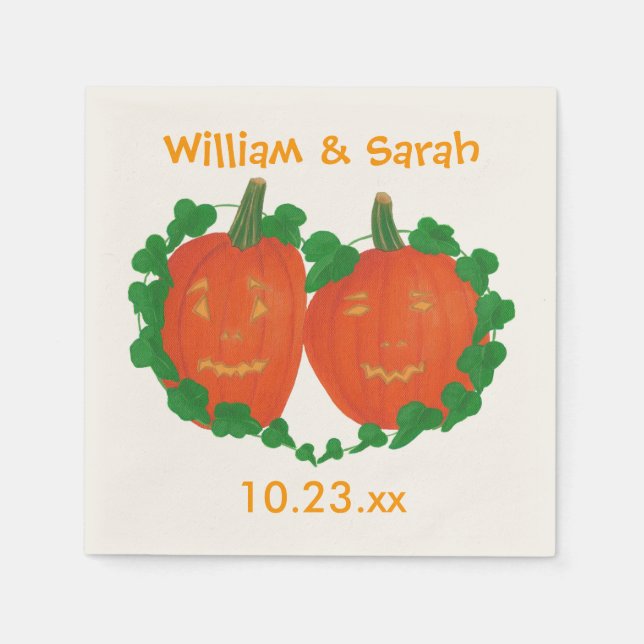 Pumpkins in verliebten Herz Weintrauben Servietten (Vorderseite)