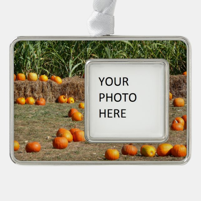 Pumpkins, Mais und Hay Herbst Erntefotografie Rahmen-Ornament Silber (Vorderseite)