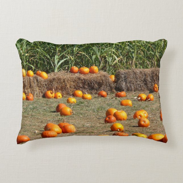 Pumpkins, Mais und Hay Herbst Erntefotografie Zierkissen (Vorderseite)