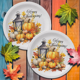 Pumpkins Maple Tree Blätter Lampe Erntedank Pappteller