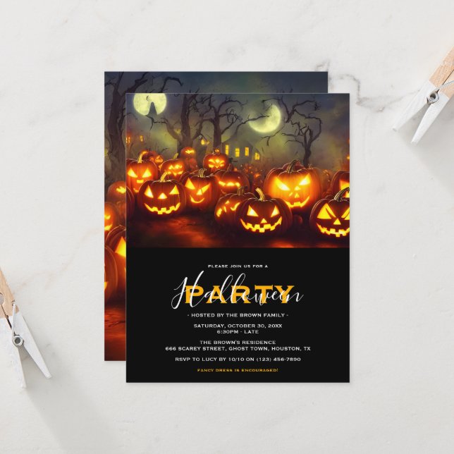 Pumpkins & Moons-Halloween-Party Einladung (Vorderseite/Rückseite Beispiel)