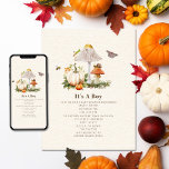 Pumpkins Mushroom Woodland Insects Boy Baby Shower Einladung<br><div class="desc">Nature storybook page inspired baby shower invitation featuring illustration of two mushrooms surrounded by moth,  bee,  grasshopper,  and snail with two pumpkins.</div>