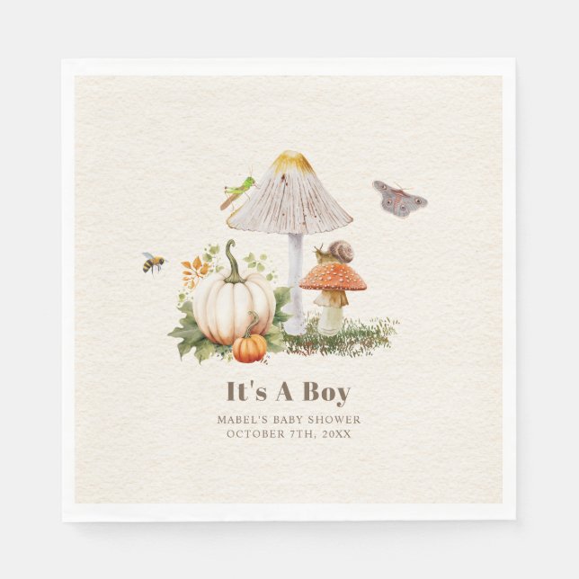 Pumpkins Mushroom Woodland Insects Boy Baby Shower Serviette (Vorderseite)