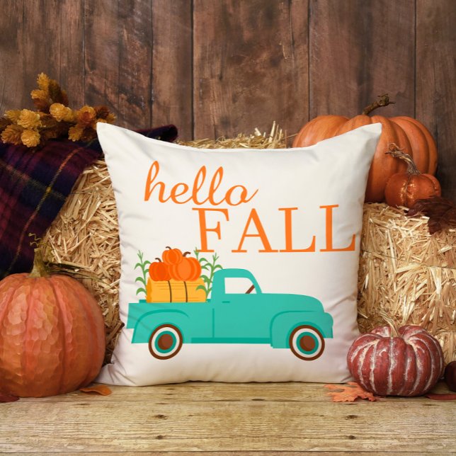 Pumpkins Niedlich Truck Familienname Hallo Fall Kissen (Von Creator hochgeladen)