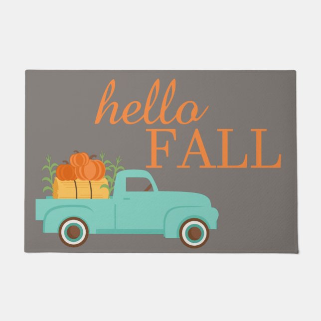 Pumpkins Niedliche Lkw-Familie Name Hallo Fall Wil Fußmatte (Vorderseite)