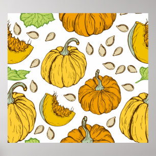 Pumpkins Retro Sketch: Erntedank Muster. Poster