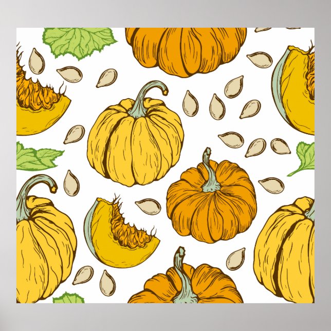 Pumpkins Retro Sketch: Erntedank Muster. Poster (Vorne)