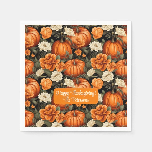 Pumpkins Rose Herbstliche Blume Serviette (Vorderseite)