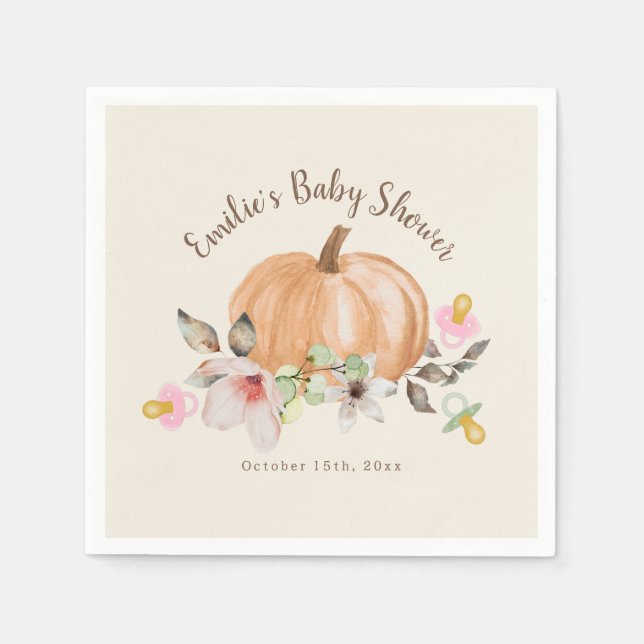 Pumpkins Schnuller Floral Fall Babydusche Serviette (Vorderseite)