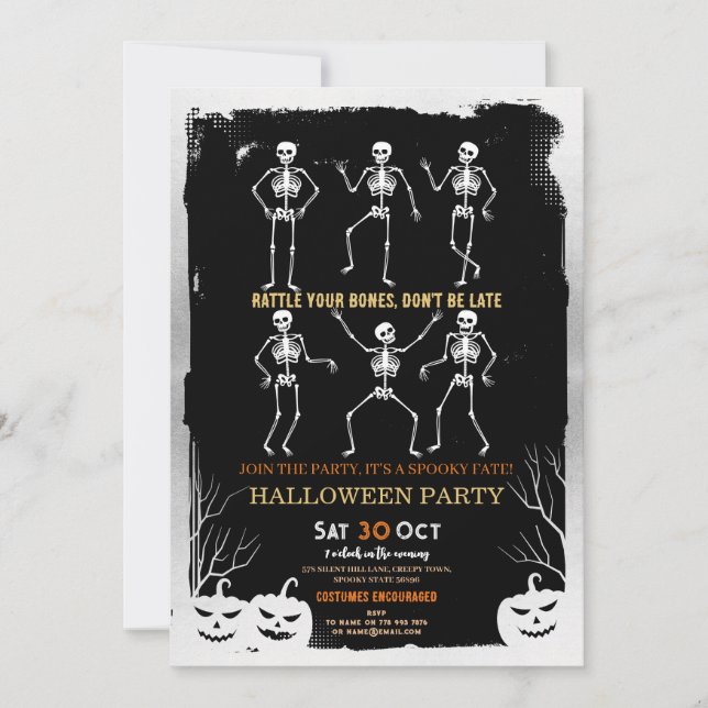 Pumpkins Skeleton Halloween-Knochen-Party Einladung (Vorderseite)