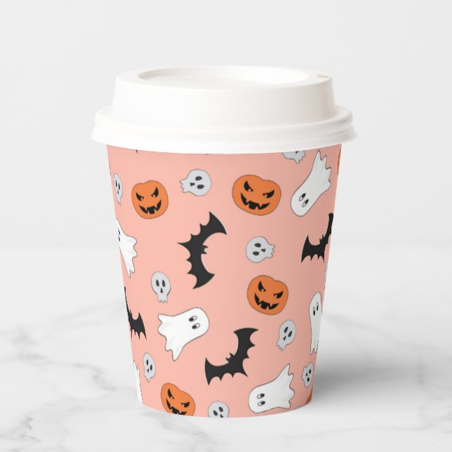 Pumpkins Skulls Ghosts Black Cat Halloween Event Pappbecher (Vorderseite)