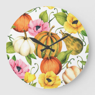 Pumpkins Sonnenblumen: Design des Aquarellmusters Große Wanduhr
